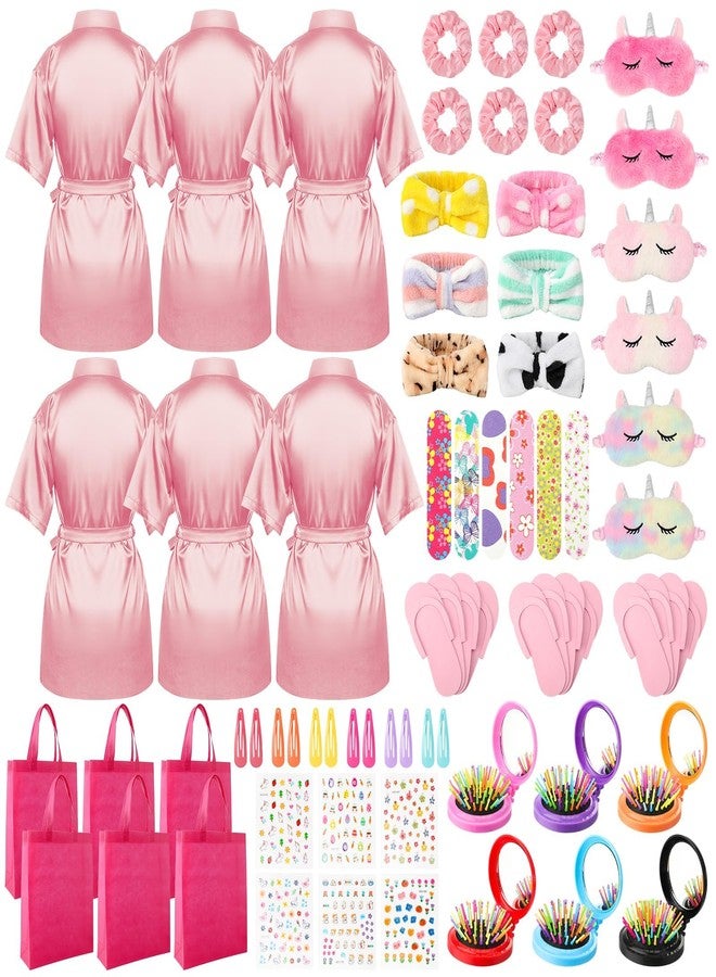 ZhouBoat 60 PCS Spa Party Favors for Girls Sleepover Party Supplies Robes Spa Headband Slippers Nail Files Decals Hair Comb for Girl, (Pink,10) - Image 1